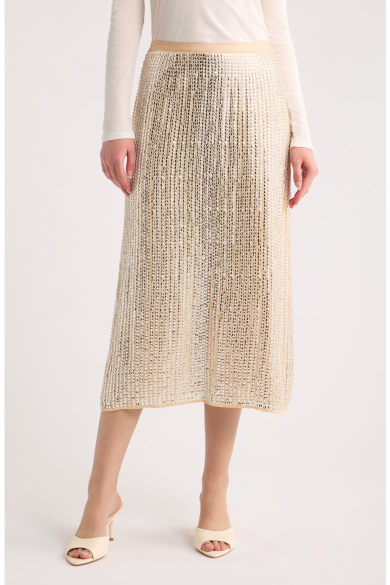 Lili Beaded Georgette Midi Skirt, Main, color, BEIGE
