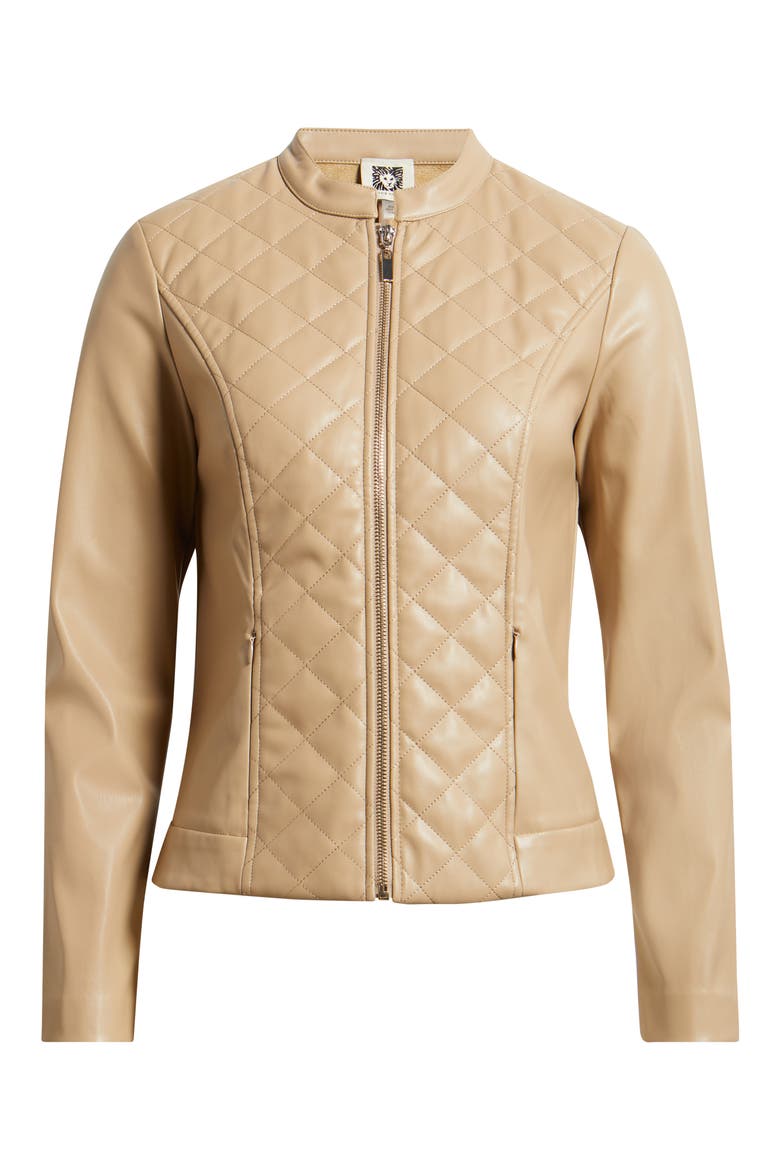 Quilted Faux Leather Moto Jacket, Alternate, color, LATTE