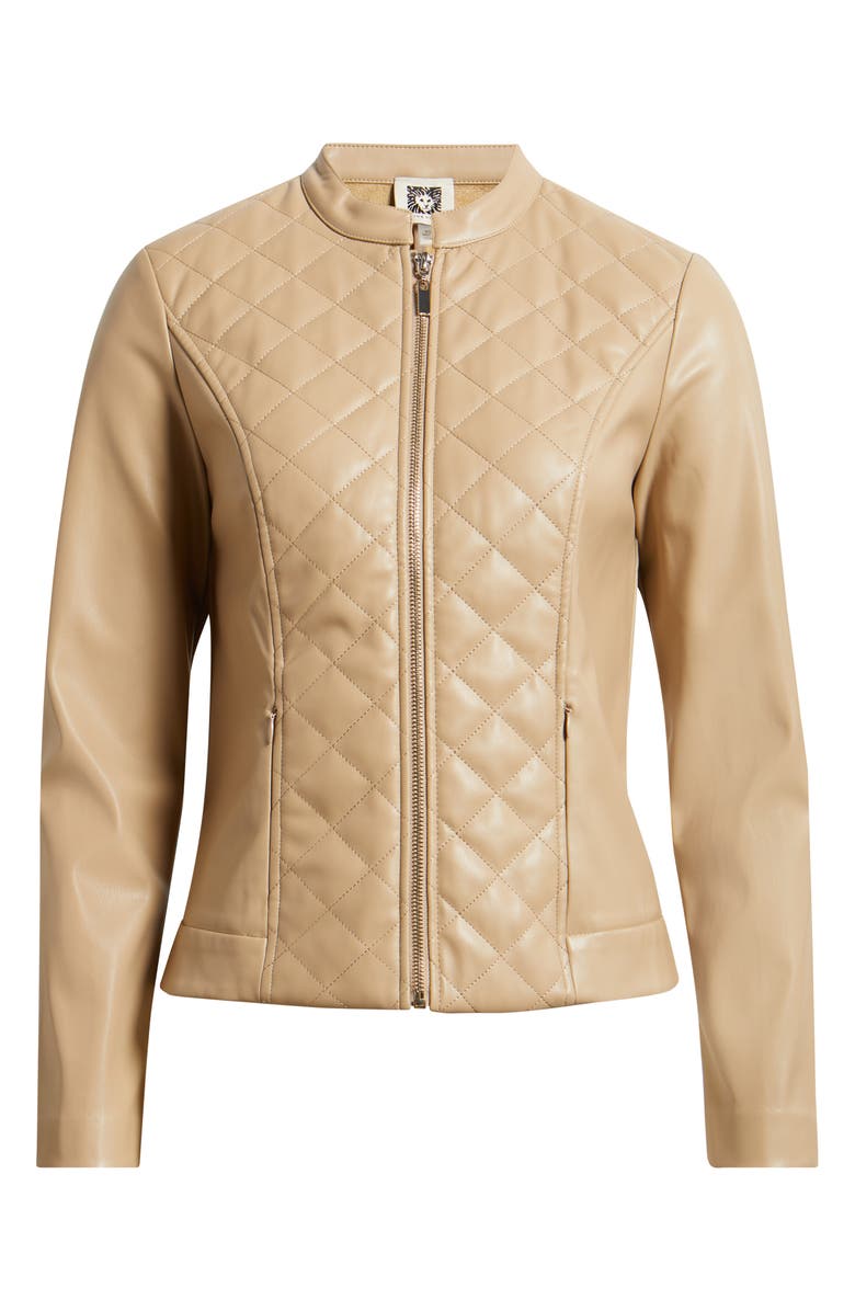 AK ANNE KLEIN Quilted Faux Leather Moto Jacket, Alternate, color, Latte