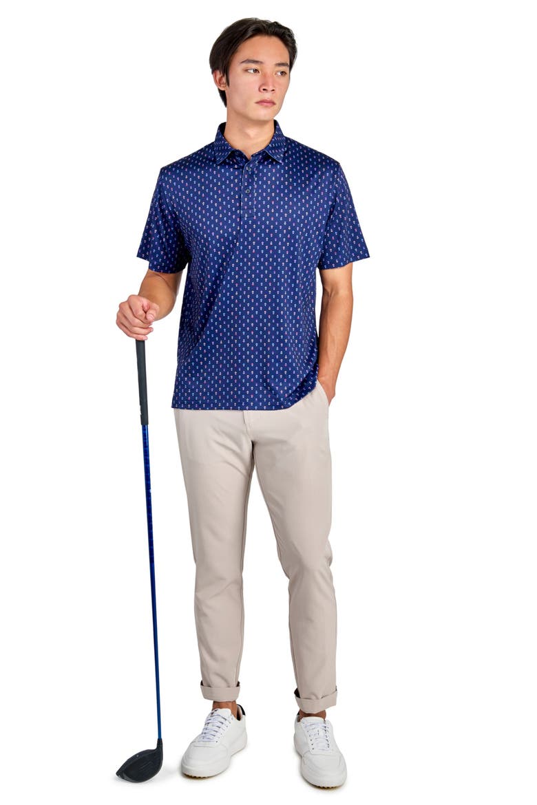 Regular Fit Floral Geo Motif Print Recycled Performance Golf Polo, Alternate, color, NAVY