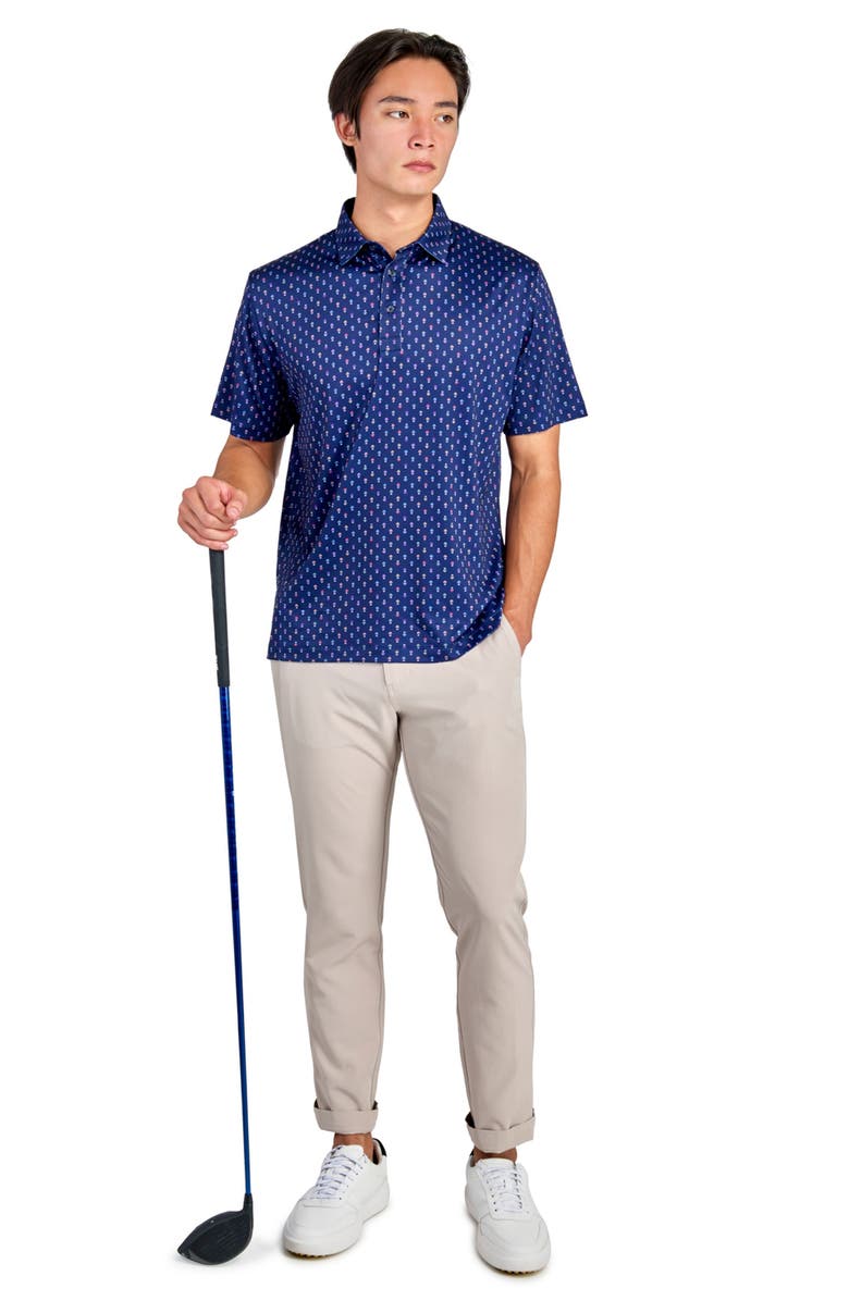 CONSTRUCT Regular Fit Floral Geo Motif Print Recycled Performance Golf Polo, Alternate, color, Navy