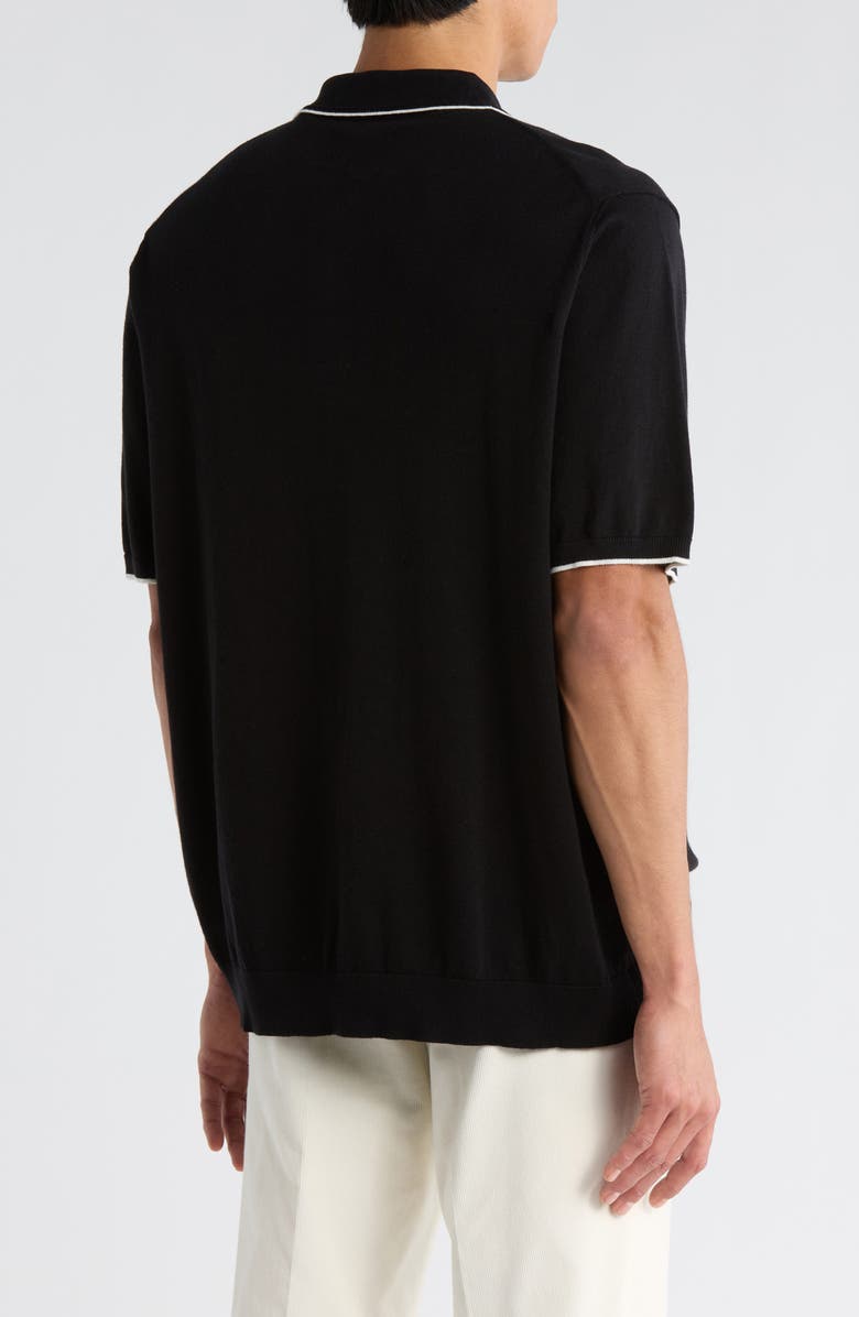 DENIM AND FLOWER Tipped Polo Sweater, Alternate, color, Black White