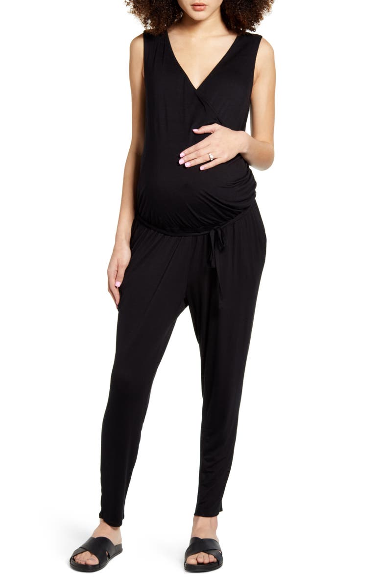 Fourteenth Place Belted Jersey Maternity Jumpsuit, Main, color,
