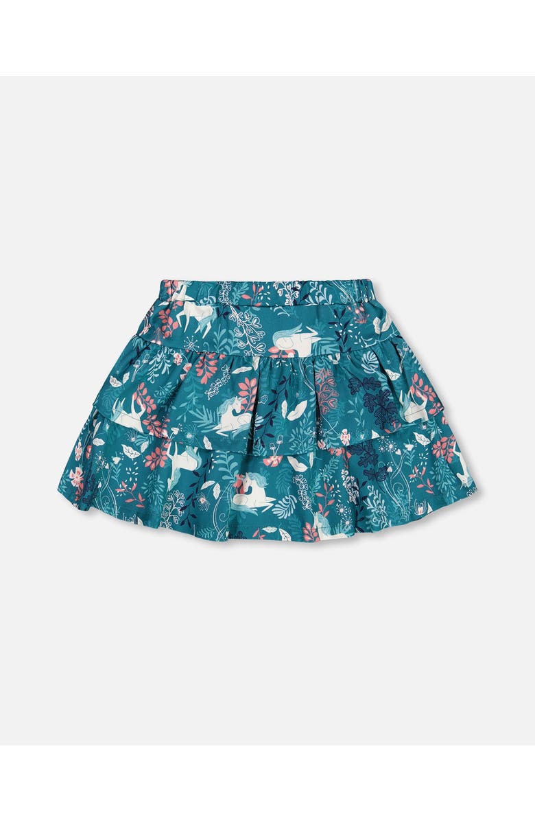Deux par Deux Girl's Printed Flare Viscose Skirt Turquoise Printed Fairy Unicorn, Alternate, color, 