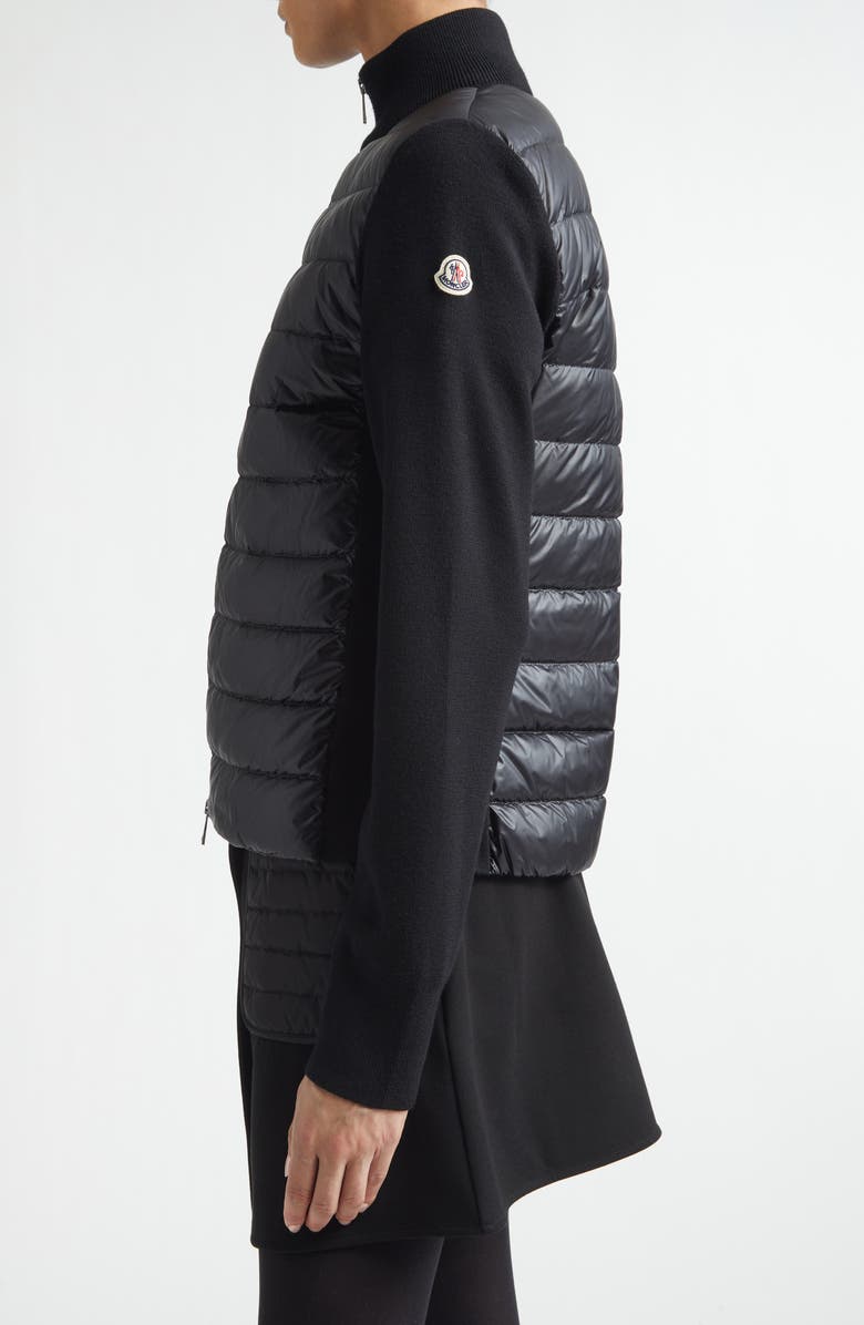 Moncler Wool Knit & Down Cardigan, Alternate, color, Black