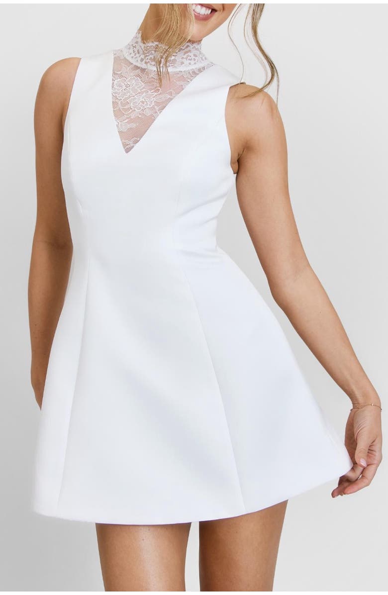 Six Stories Lace High Neck A-line Mini Dress, Alternate, color, White