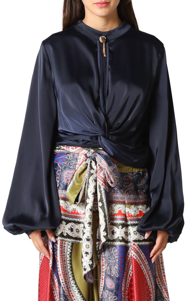 GRACIA Wide Sleeve Waist Tied Top, Main, color, 