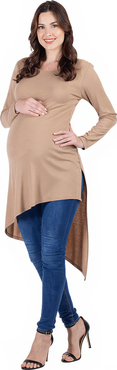 24seven Comfort Apparel Long Sleeve Knee Length Asymmetrical Maternity Tunic Top