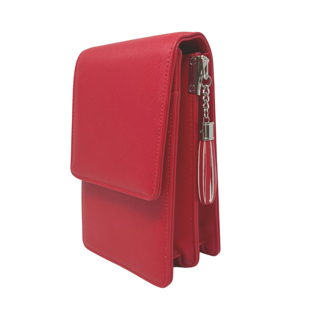 Vegan Saffiano Leather Crossbody Purse, Alternate, color, Red