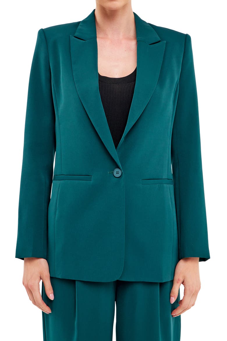 Tailored Single Button Blazer, Main, color, EMERALD