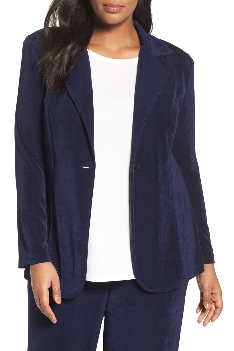 One-Button Stretch Knit Blazer, Main, color, NAVY