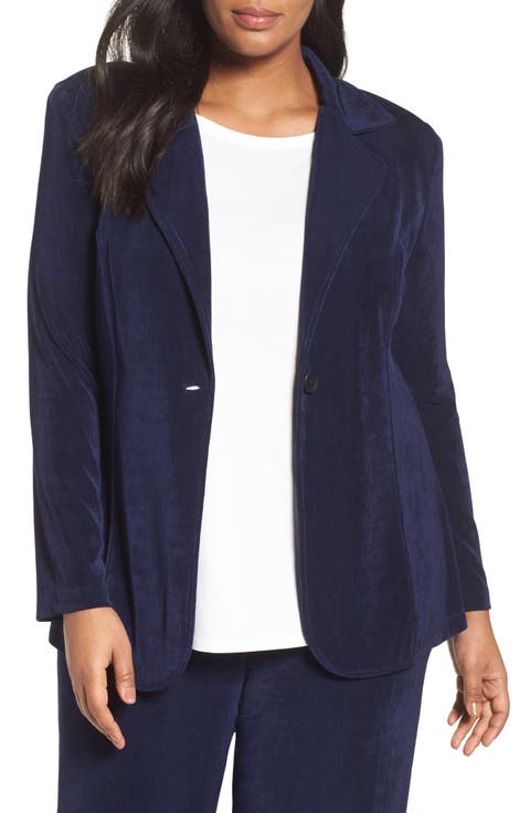 One-Button Stretch Knit Blazer (Plus Size)