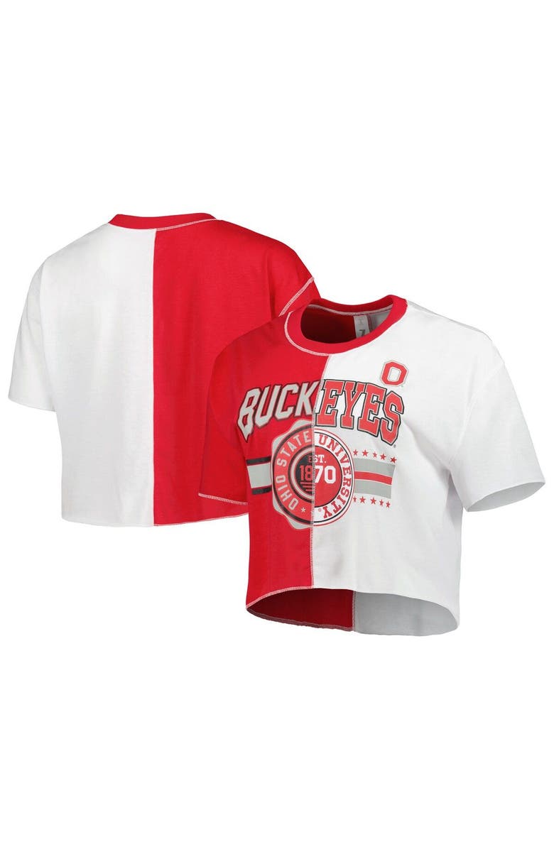 ZOOZATZ Women's ZooZatz Scarlet/White Ohio State Buckeyes Colorblock Cropped T-Shirt, Main, color, 