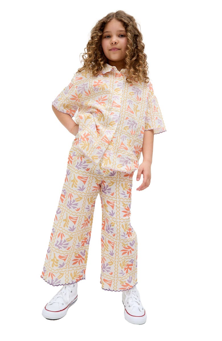 Raffya Kids Gilly Scallop Edge Matisse Print Trouser, Alternate, color, Multi