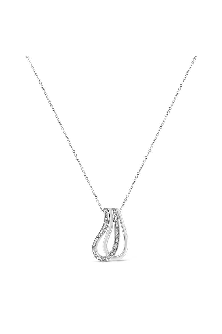 .925 Sterling Silver Pave-Set Diamond Accent Double Curve Pendant Necklace, Alternate, color, White