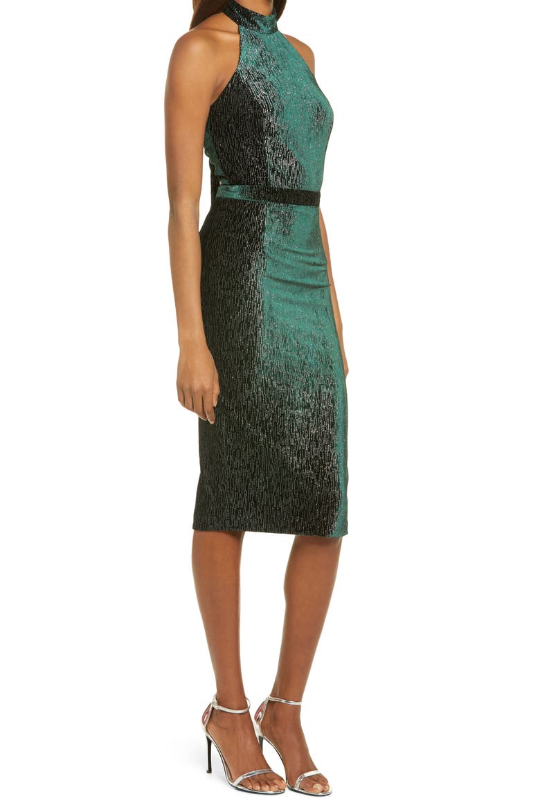 Diamate Velvet Halter Neck Dress, Alternate, color, FOREST GREEN