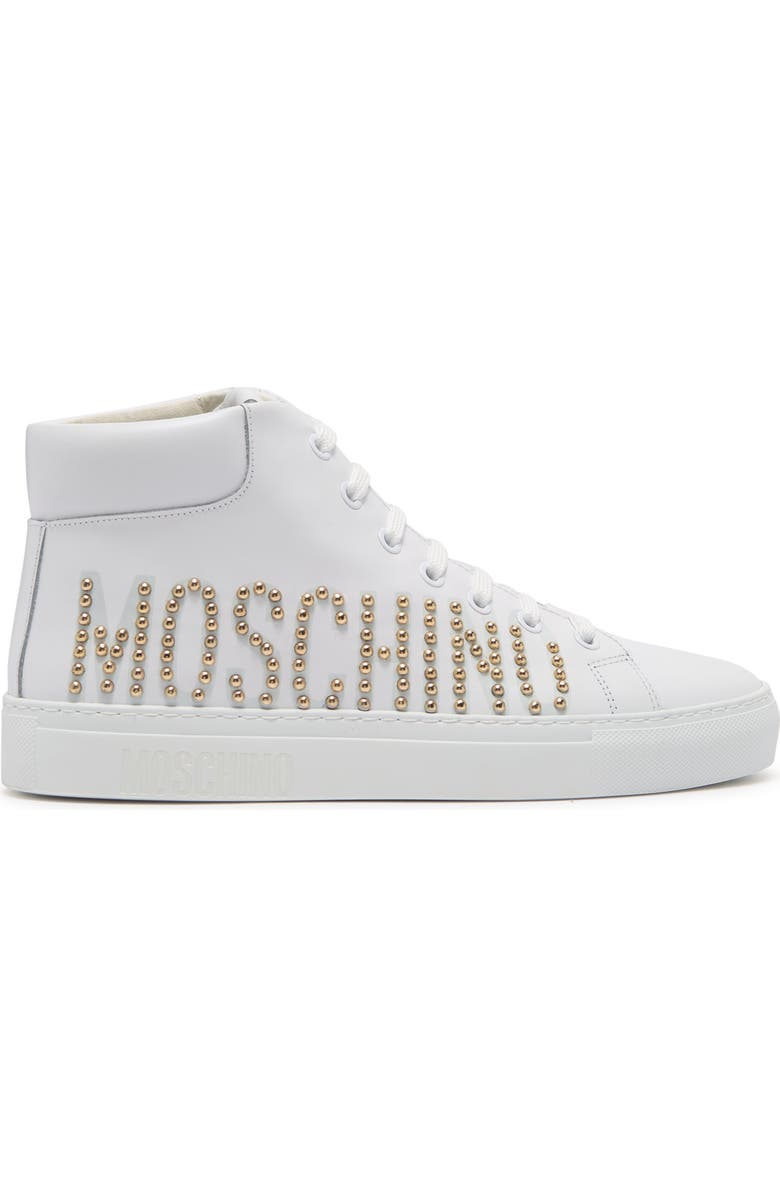 Moschino Logo Stud Leather High Top Sneaker, Alternate, color,