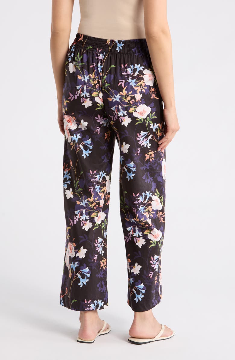 Nicole Miller Adley Floral Stretch Cotton Pull-On Pants, Alternate, color, Spring Black Print