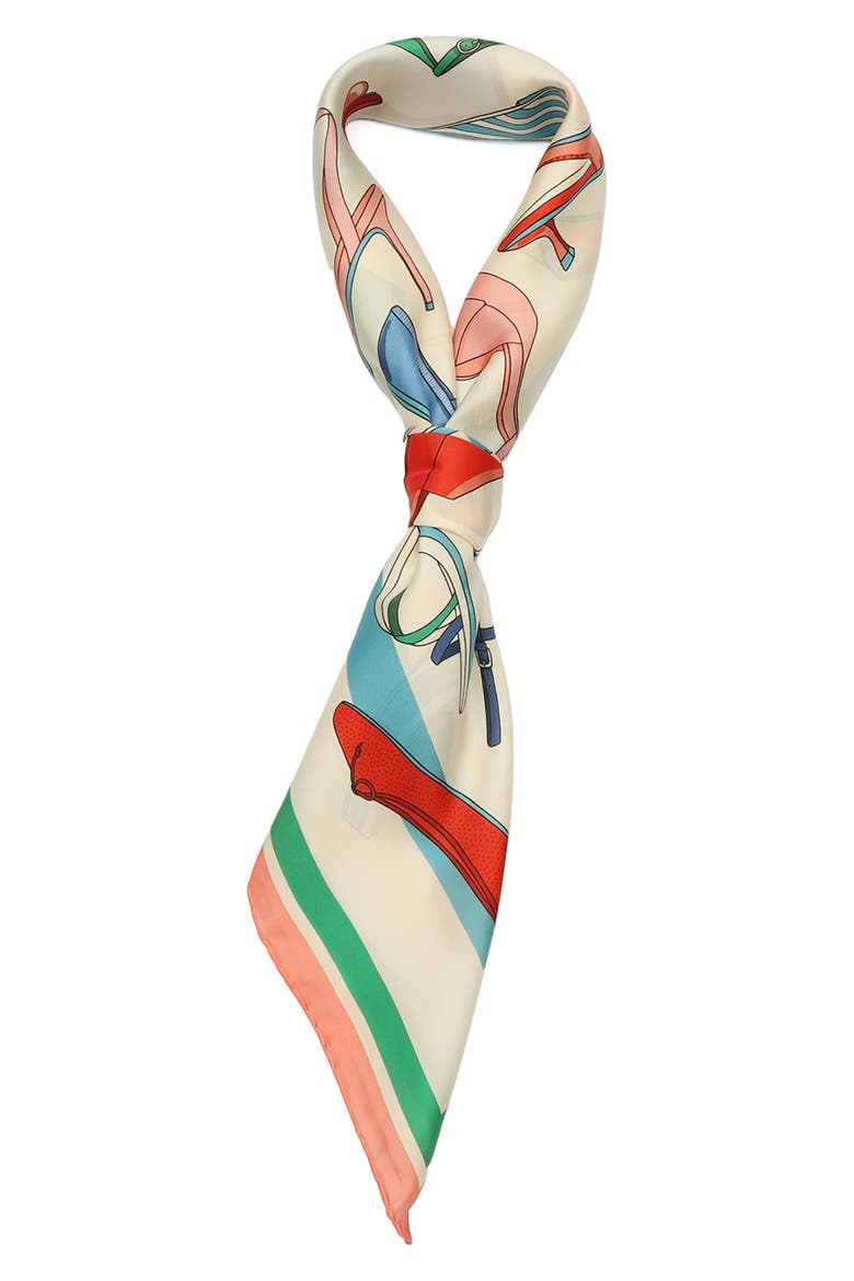 shoes print silk square scarf, Alternate, color, IVORY MULTI