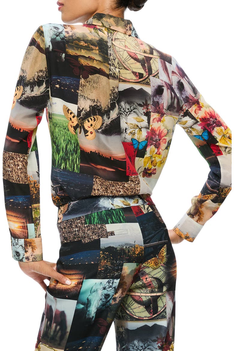Willa Mixed Print Silk Button-Up Shirt, Alternate, color, ECO FUSION