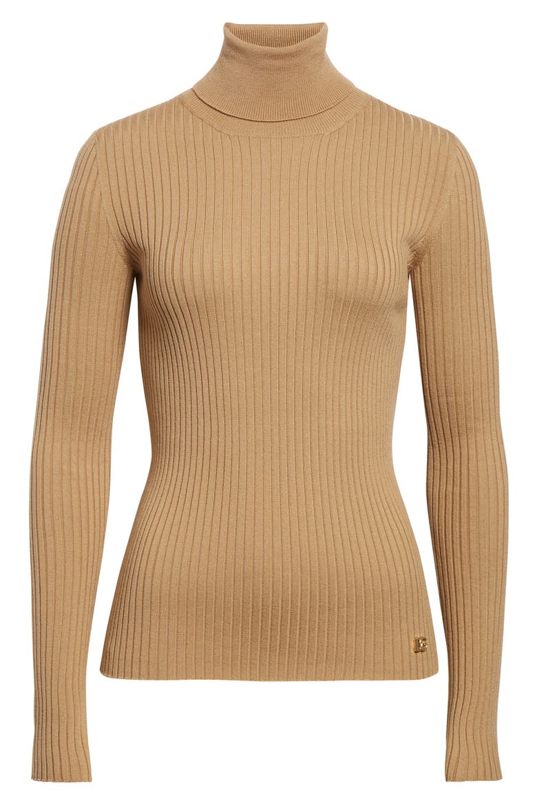 Virgin Wool Blend Rib Turtleneck Sweater, Alternate, color, M2366 BEIGE MEDIO