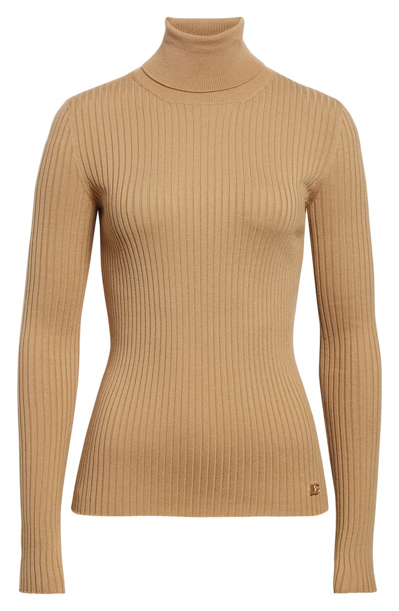 Dolce&Gabbana Virgin Wool Blend Rib Turtleneck Sweater, Alternate, color, M2366 Beige Medio