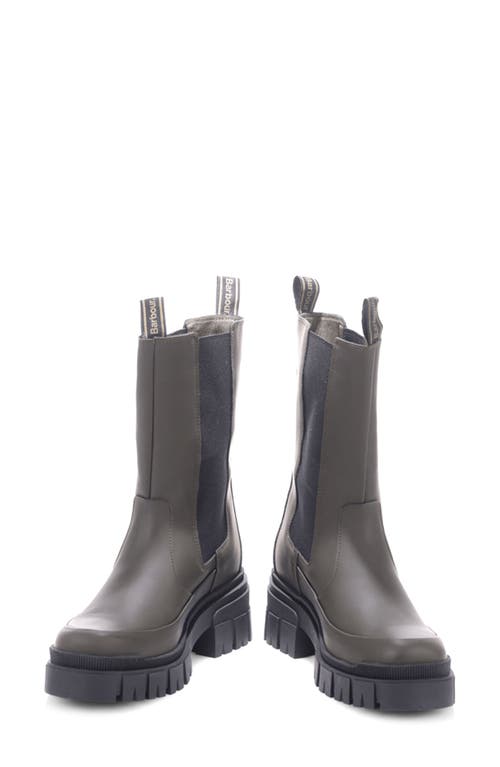 Barbour Sidneigh Olive Rubberized Leather Chelsea Boots In Green