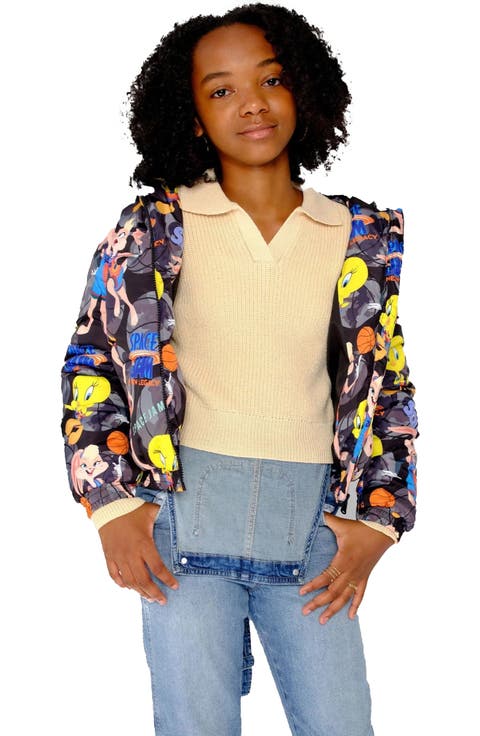 Girl's Heavy Quilted Puffer in New Looney Mash Jacket