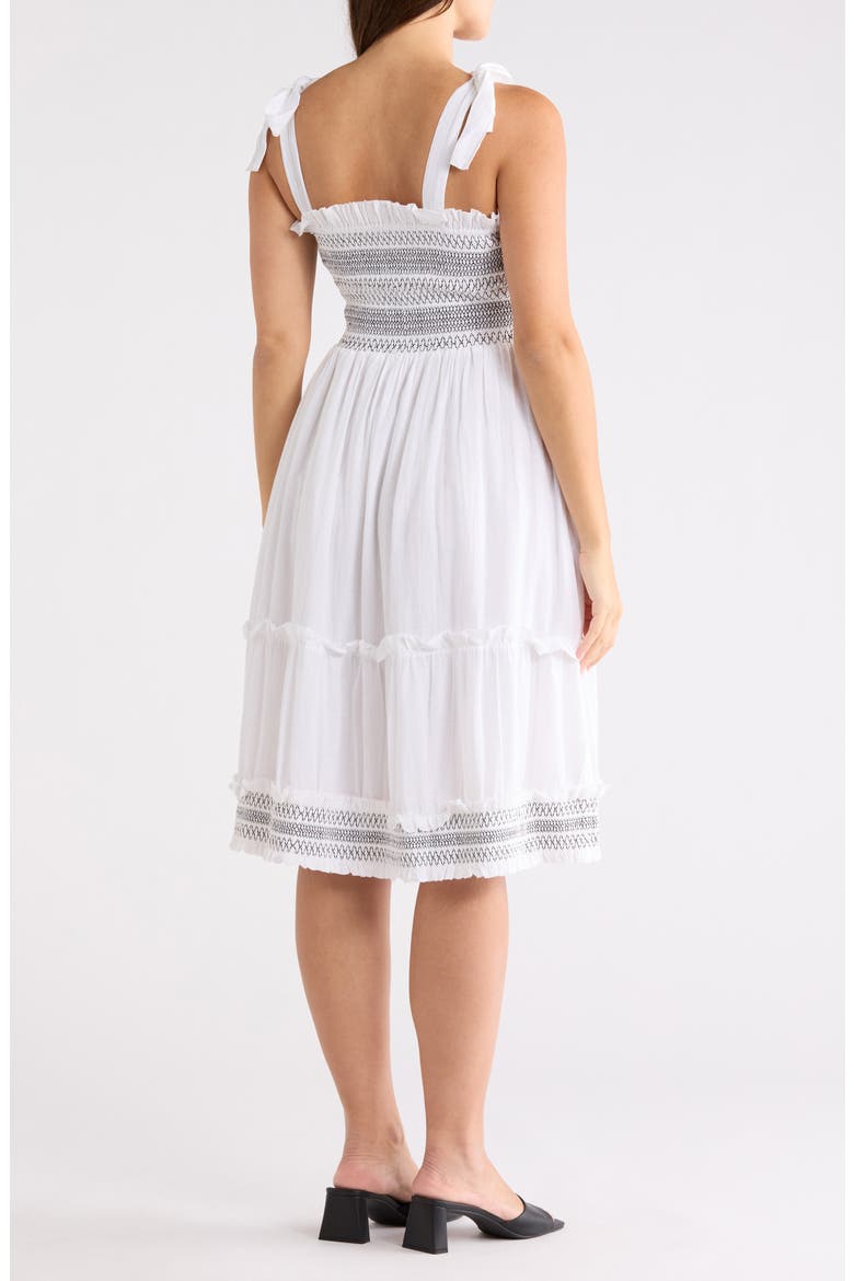 Smocked Embroidered Cotton Dress, Alternate, color, SKY WHITE/ NOIR
