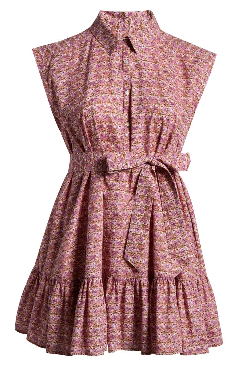 Treasure & Bond Floral Print Ruffle Hem Belted Minidress, Alternate, color, Ivory- Pink Budding Bloom