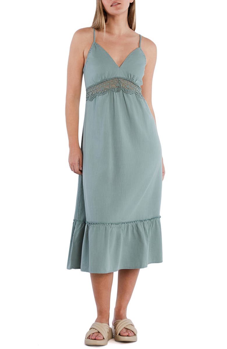 Wash Lab Denim Jolie Lace Inset Cotton Blend Dress, Main, color, Green Juice