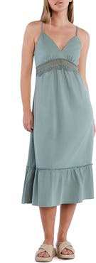 Wash Lab Denim Jolie Lace Inset Cotton Blend Dress