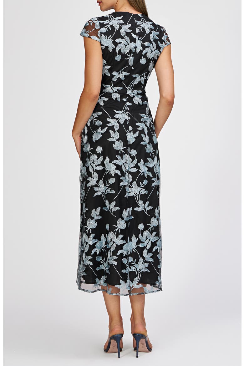 Yvette Embroidered Midi Dress, Alternate, color, BLACK/ SEA ANGEL