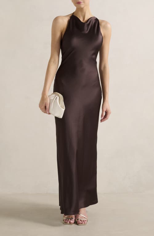 Ever New Ariat Open Back Satin Halter Dress In Brown