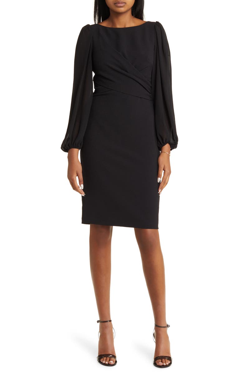 Vince Camuto Long Sleeve Stretch Crepe Sheath Dress, Main, color,