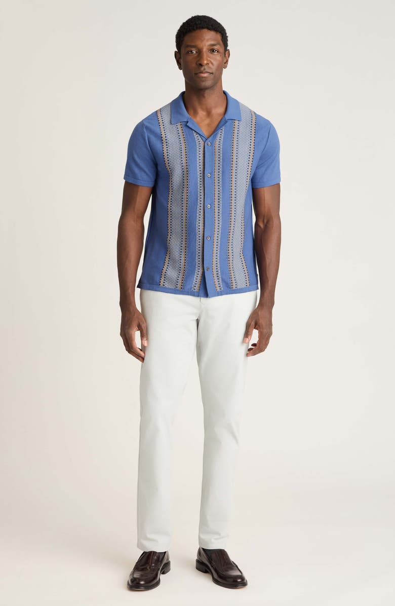 Bonobos Hudson Cabana Stripe Short Sleeve Cotton Button-Up Sweater, Alternate, color, Steel Blue + Brown Diamonds