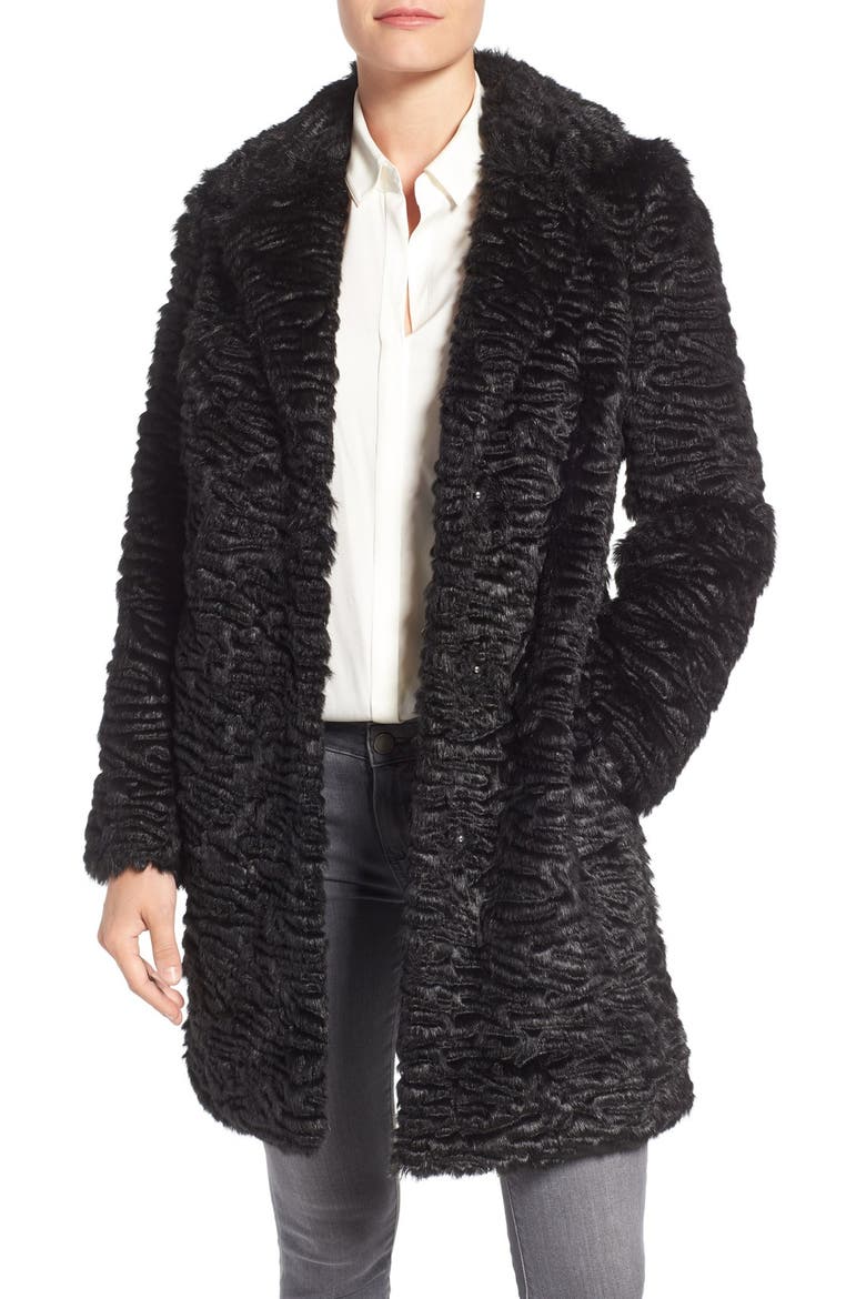 Faux Persian Lamb Coat, Main, color, BLACK