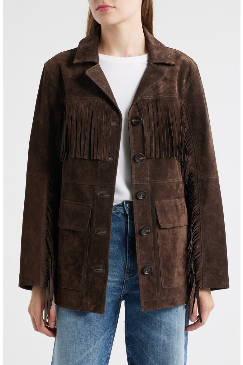 Fringe Lambskin Suede Jacket, Alternate, color, CHOCOLATE