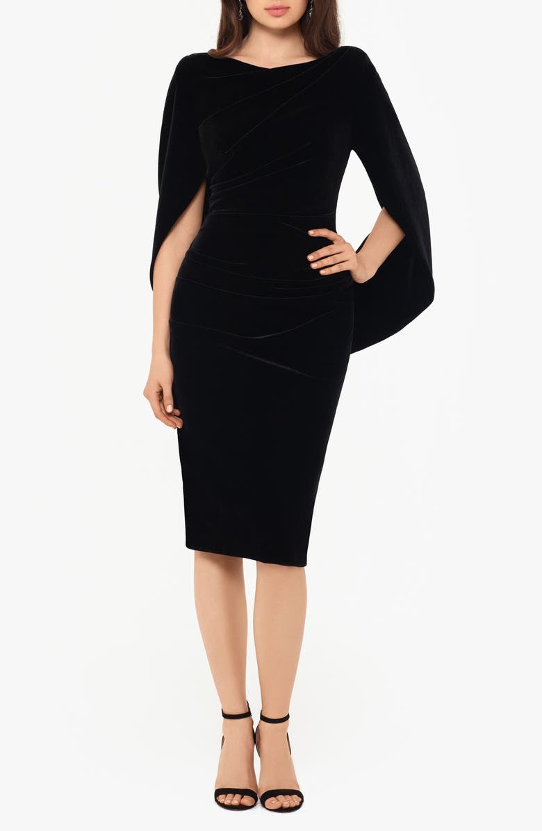Betsy & Adam Capelet Velvet Sheath Dress, Main, color, Black