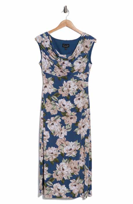 Connected Apparel Floral Cowl Neck Midi Dress
