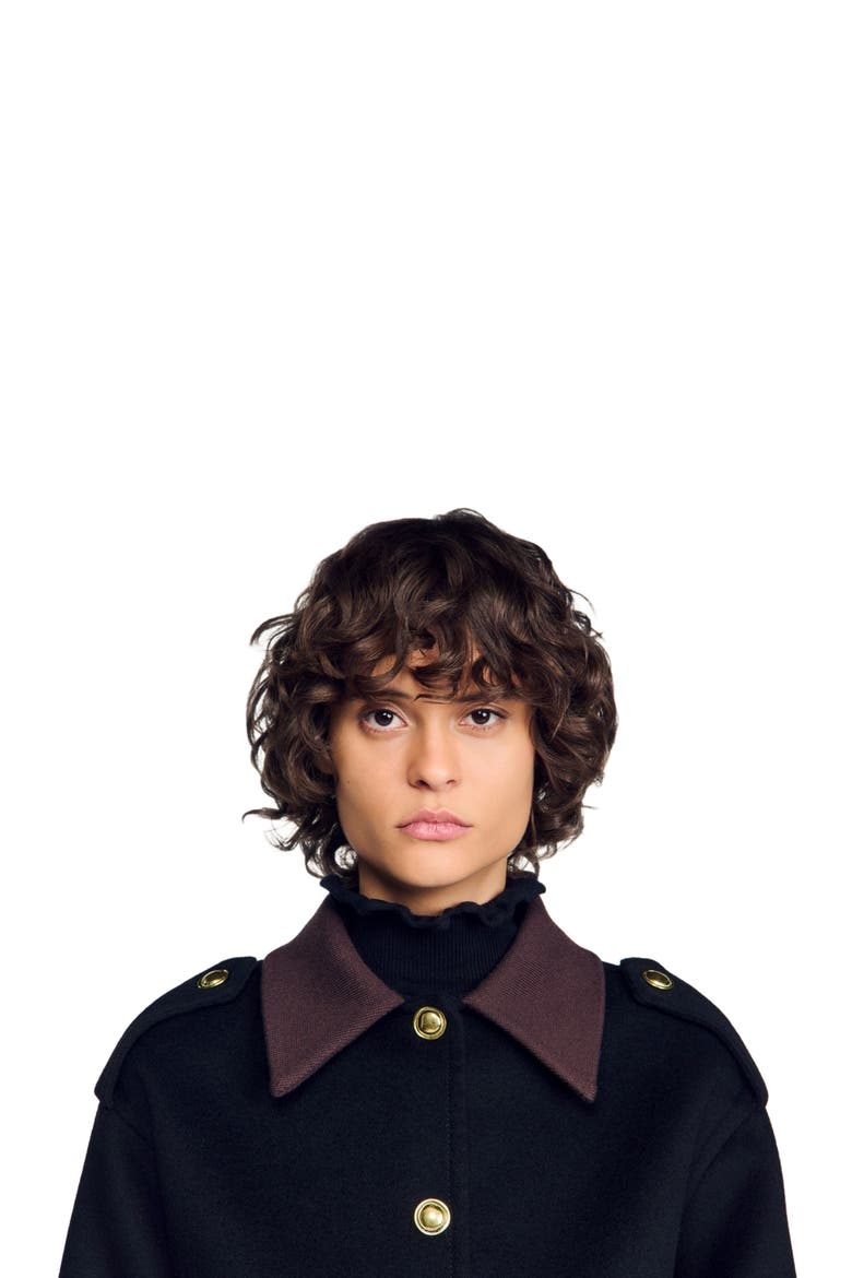 Short coat with contrast collar, Alternate, color, Black