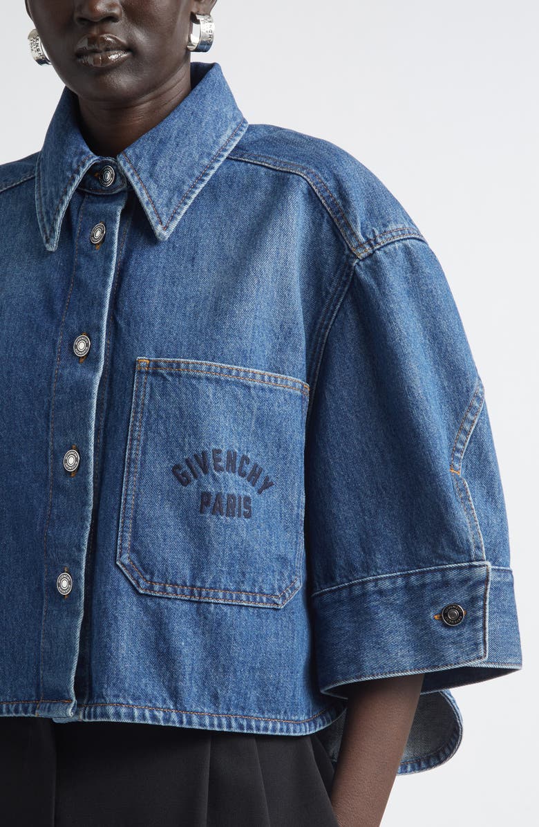 Givenchy Cocoon Crop Denim Shirt Jacket, Alternate, color, Medium Blue