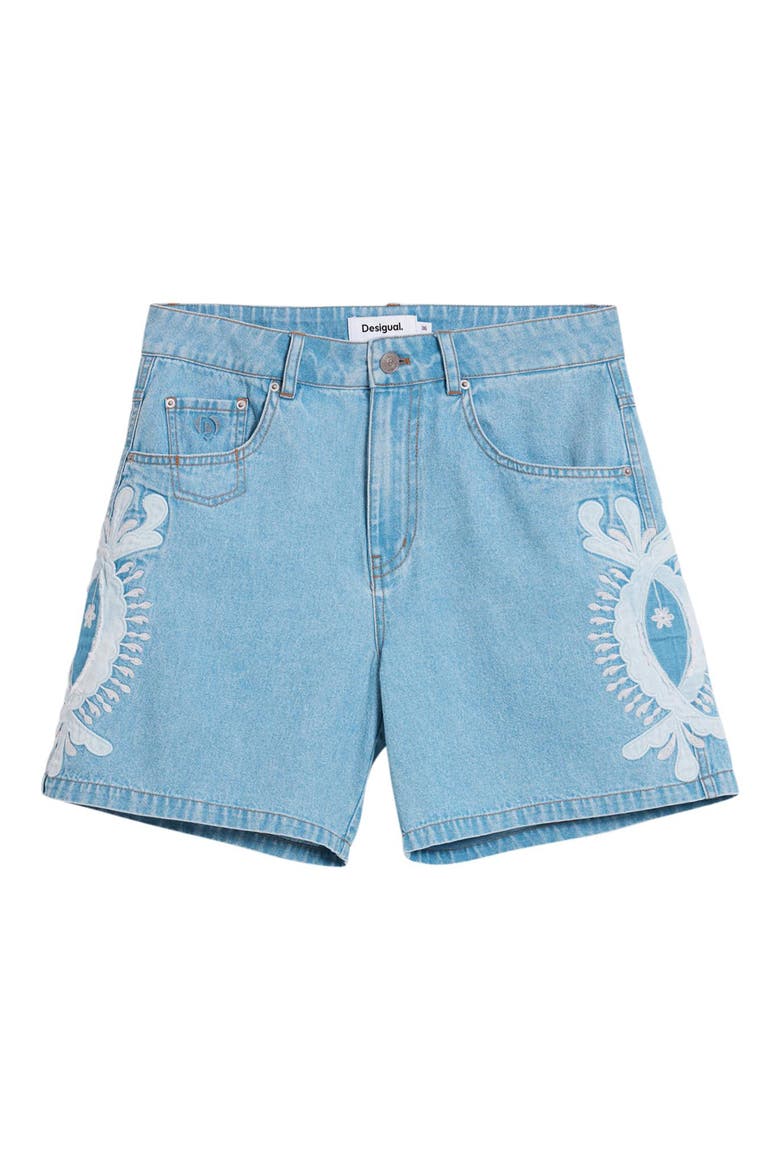 Appliqué High Waist Denim Shorts, Alternate, color, MEDIUM BLUE