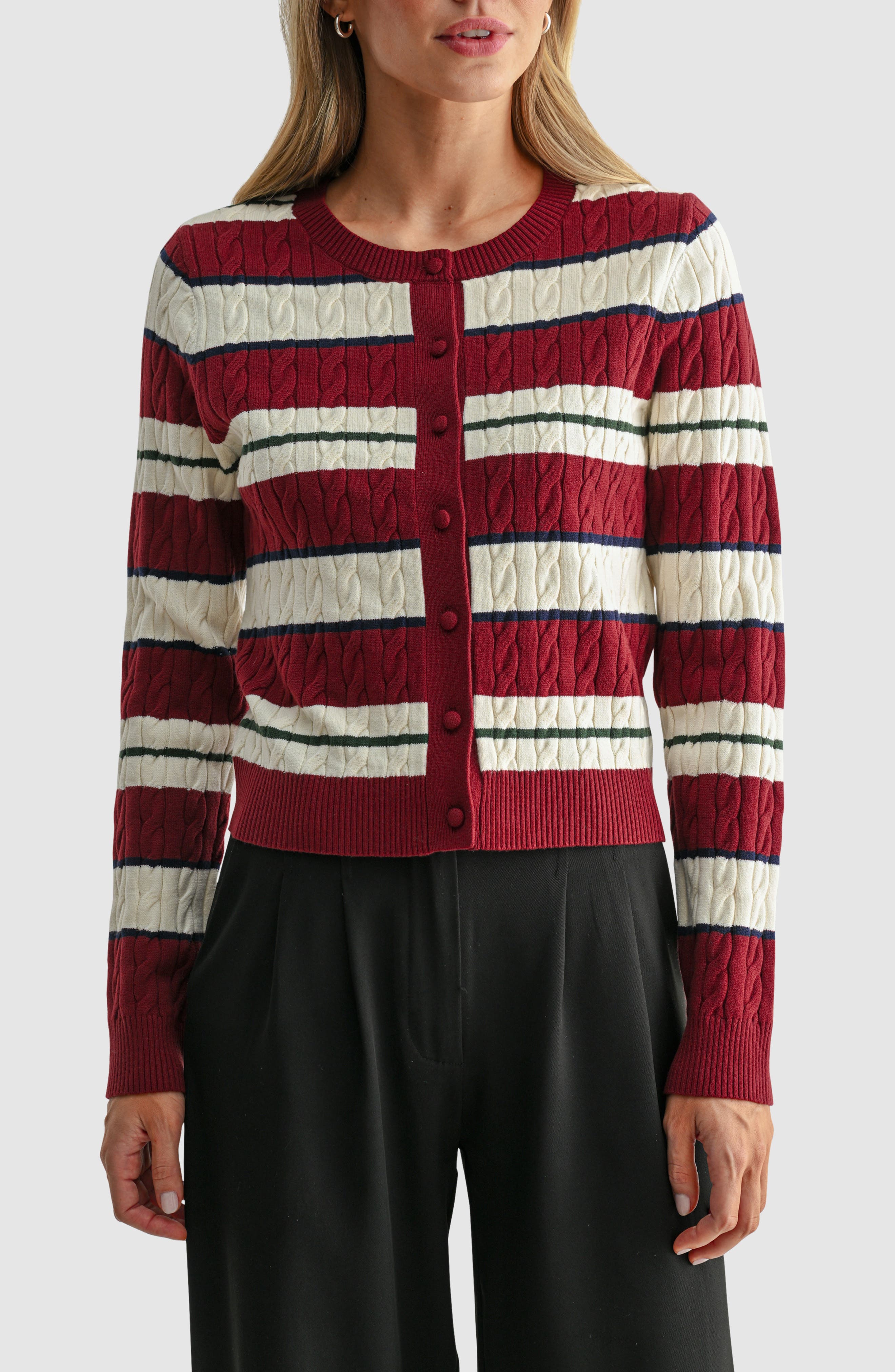 selected BURGUNDY CREAM STRIPE