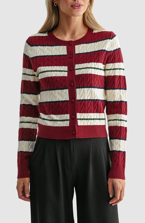 Striped Cable Knit Cardigan