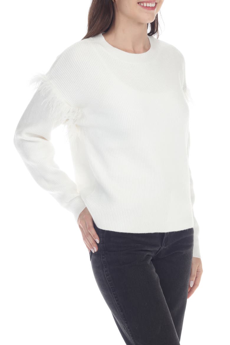 Feather Trim Crewneck Sweater, Alternate, color, IVORY