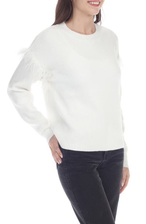 Rain And Rose Feather Trim Crewneck Sweater In Ivory