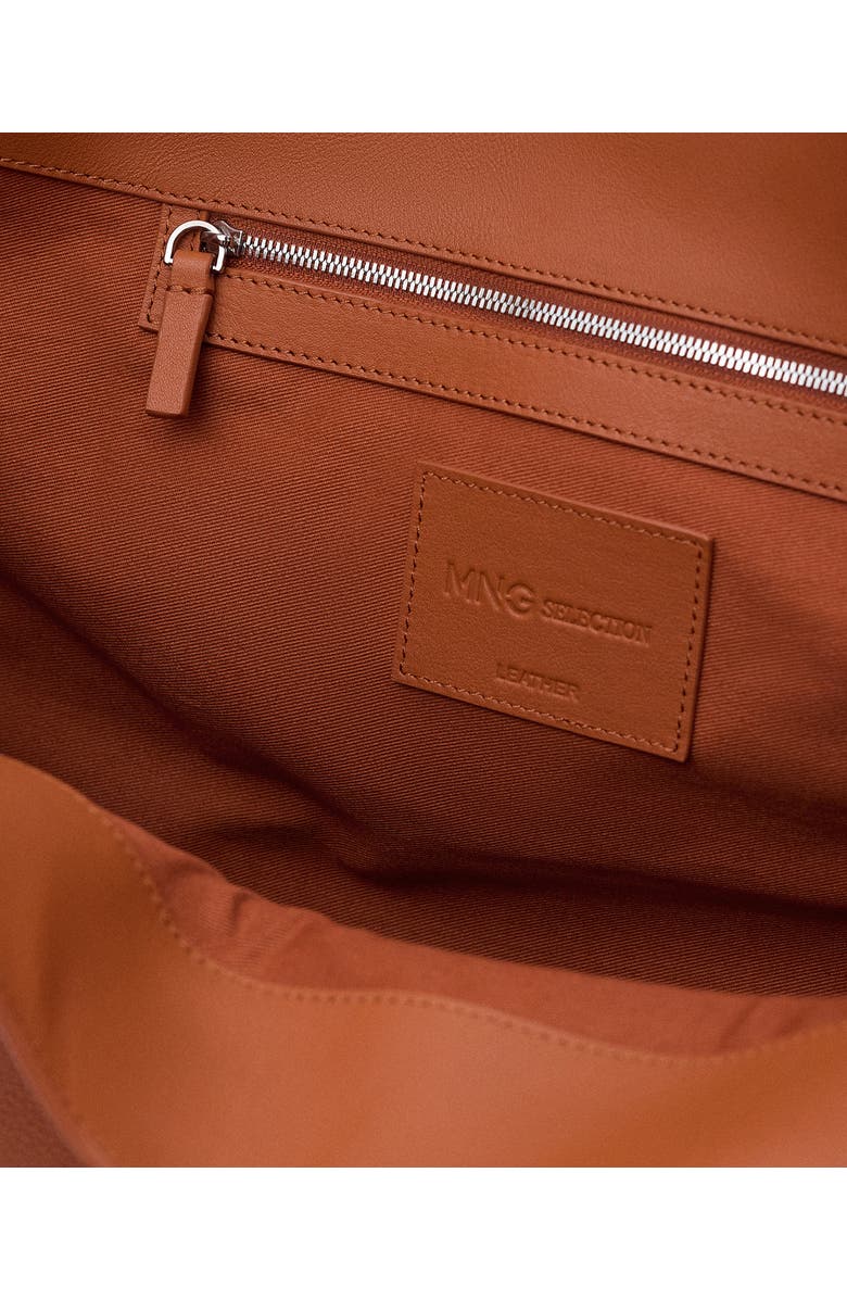 MANGO Maxi Leather Shopper Bag, Alternate, color, Orange