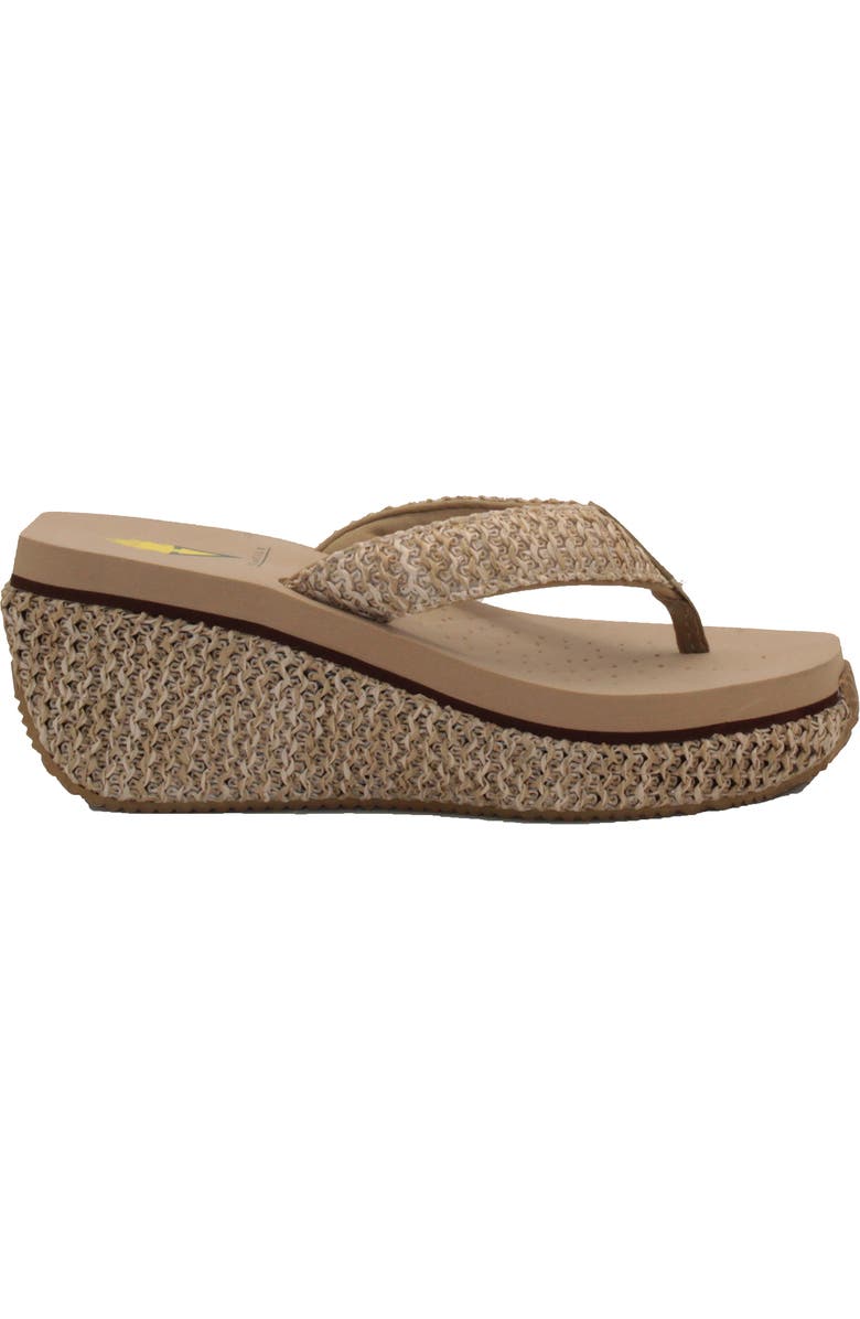 Volatile Island Platform Flip Flop, Alternate, color, Natural Raffia Fabric