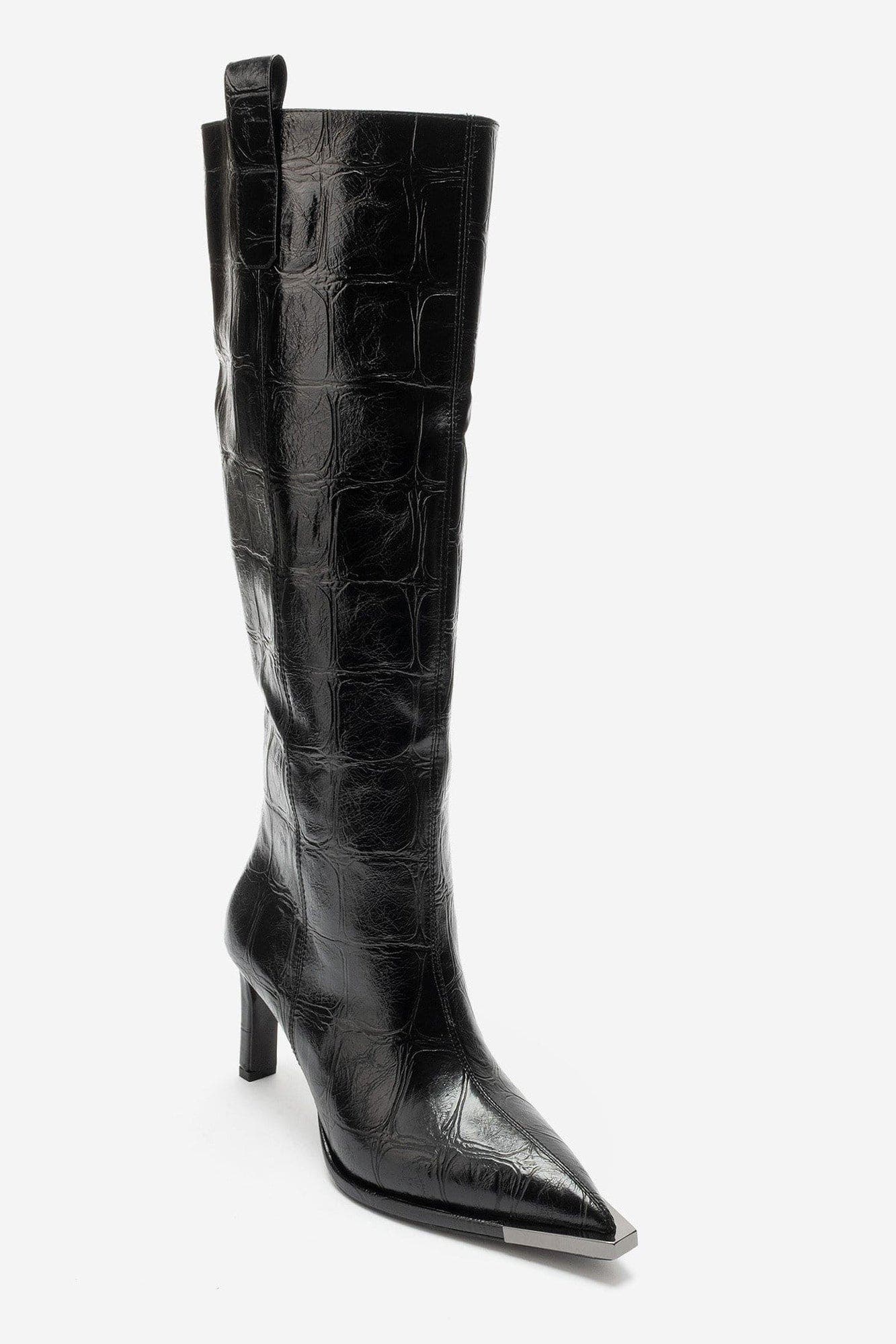 Ludmila Stiletto Knee High Boot, Main, color, Black Print